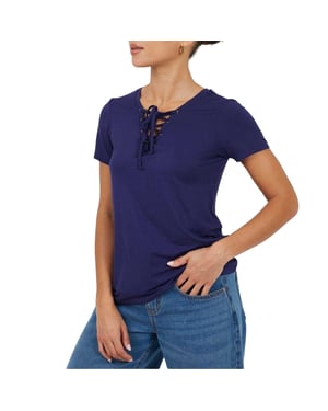 Brave Soul Effen T-shirt met vetersluiting voor dames (Marine)
