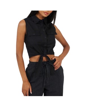Brave Soul Dames Tied Hem Mouwloze Croptop (Zwart)