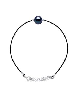 LOVE armband LINK zoetwaterparels Ronde 9-10 mm Black Tie Black Nylon 925