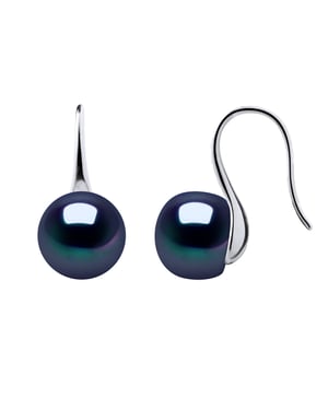Earrings Hooks Freshwater Pearls 9-10 mm Buttons Black 925