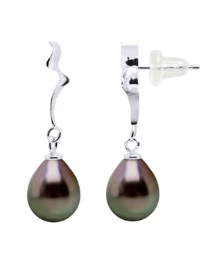 Oorbellen Tahitian Pearls Pears 9-10 mm Wit Goud 18 Karaat