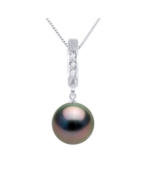 Ketting Diamonds 0,03 Cts Pearl Tahiti Ronde 9-10mm White Gold