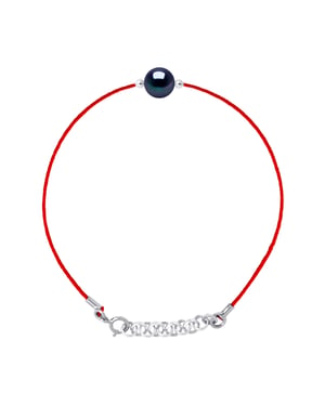DIADEMA - Bracelet - Red Nylon - Freshwater Pearl - Black Tahiti