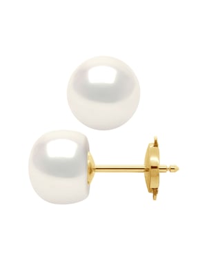 Oorbellen Gekweekte parels Zoetwater 9-10 mm System Security Natural White Yellow Gold