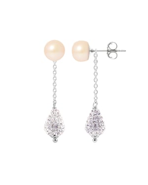 Hangers van roze cultuur kralen 6-7 mm Crystal White Silver 925 - Pure Crystal
