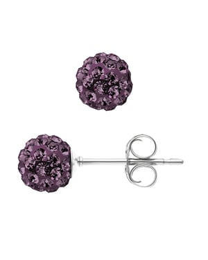 Paarse kristallen bollen oren nagels 6 mm zilver 925 - puur kristal