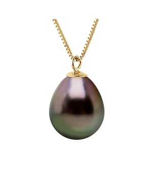Ketting gekweekte parel TAHITI 9-10 mm Pear Geel Gouden Ketting