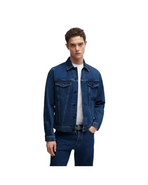 Boss Herenjeansjas met rechte zoom (Medium Blauw)