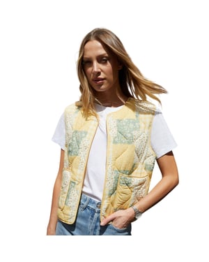 Threadbare Dames Cabos Patchwork Gevoerde Regular Gilet (Citroen)