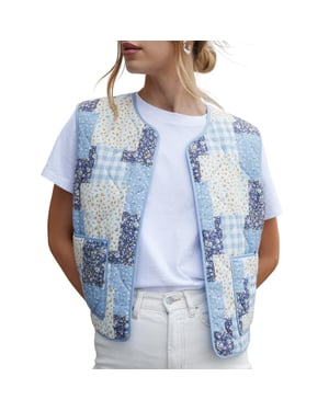 Threadbare Dames Cabos Patchwork Gevoerde Regular Gilet (Blauw)