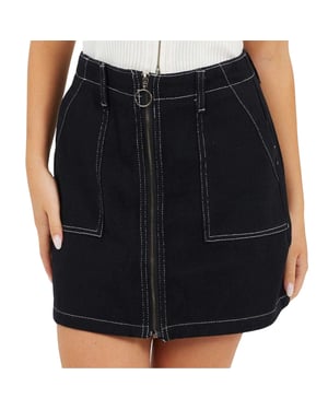Brave Soul Denim minirok met ritssluiting en hoge taille voor dames (Zwart, Wit)