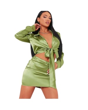 Missy Empire Satin-set för kvinnor/damer (Grön)
