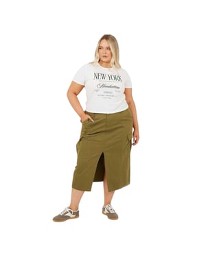 Brave Soul Jeanskjol i storlekarna Plus för kvinnor/damer, i cargostil (Khaki grönt)