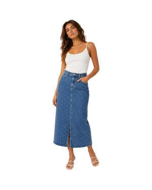 Vero Moda Tessa-denim midi-rok met normale pasvorm voor dames (Blauwe Denim)