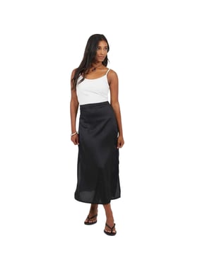 Brave Soul Midi-rok met zijsplit van satijn voor dames (Zwart)