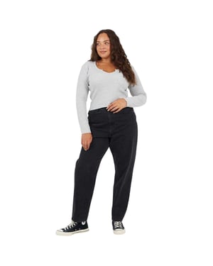 Brave Soul Dames Notch Neck Lange Mouwen T-Shirt (Grijs Marl)