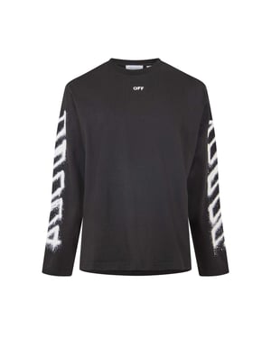 Off White Man's Ärmar Tryck Långärmad T-Shirt (Svart)