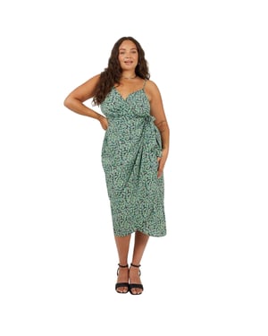 Brave Soul Midi-jurk voor dames met V-hals, afgeronde mouwen en zonder mouwen (Groen)