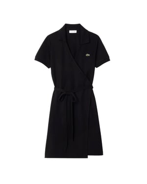 Lacoste Wrapjurk met V-hals en korte mouwen voor dames (Zwart)
