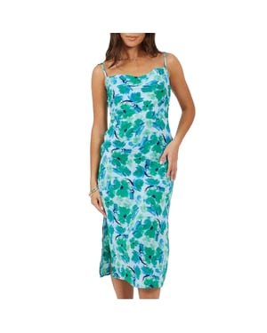 Brave Soul Midi-jurk met spaghettibandjes en bloemenprint voor dames (Groen/blauw)