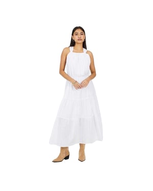 Brave Soul Dames Gelaagde Halter Nek Mouwloze Midi Jurk (Wit)