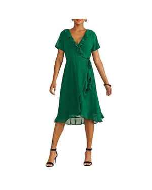 Yumi Dames Frill V-Hals Wikkeljurk (Groen)