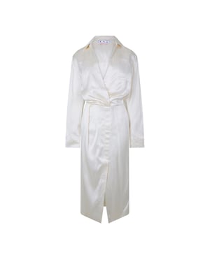 Off White Kläde för kvinnor/damer i kinesisk satin med V-ringning och omlottdesign (Vit)