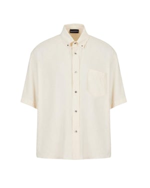 Emporio Armani EA7 Heren Relaxed Fit Overhemd met Korte Mouwen (Crème)