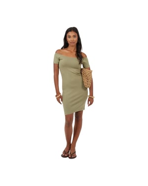 Brave Soul Dames Off Shoulder Korte Mouwen Bodycon Jurk (Khaki)