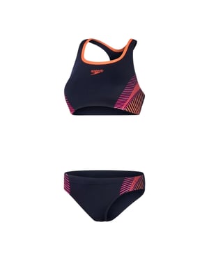 Speedo Dam Placering Rand Tvådelad Baddräkt (Marine/Rosa)