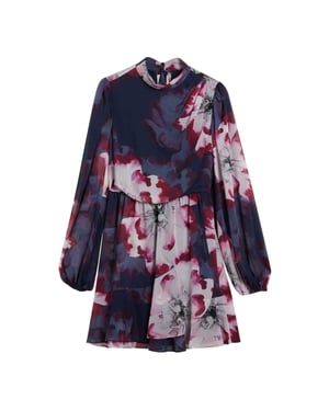 Ted Baker Aracely mini-jurk met bloemenprint van chiffon in bishop-stijl voor dames (Marine/Multikleurig)