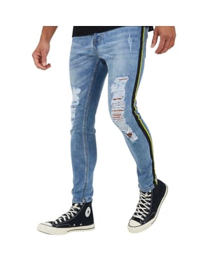 Brave Soul Herenjeans van denim met verweerde look en bandjes (Blauw)