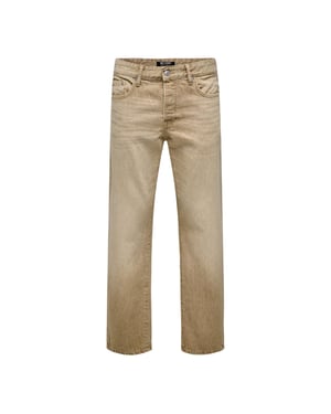 Only Herenjeans van denim met 5 zakken en een relaxte pasvorm (Beige)