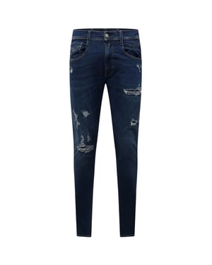 Replay Herrens Bomullsblandning Ripped Slim Jeans (Blå)