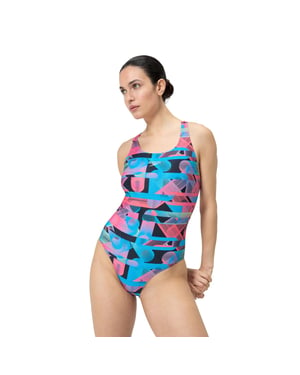 Speedo Dames/Dames Eendelig Zwempak met Racerback met Grafische Print (Sirene Rood/Blauw)