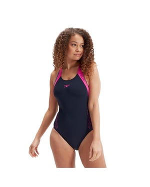 Speedo Dames/Dames Abstract One Piece Badpak (Marine / Roze)