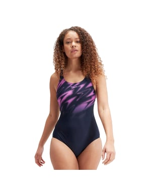Speedo Dames/Dames Hyper Boom Graffiti Eendelig Zwempak (Marine / Roze)