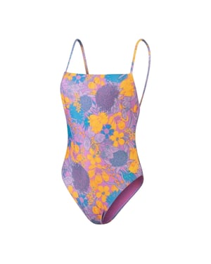 Speedo Heldräkt med blommönster för damer (Lila/gul)