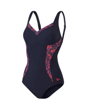 Speedo Eendelig zwempak voor dames met abstract bloemenpatroon (Marine, Rood)