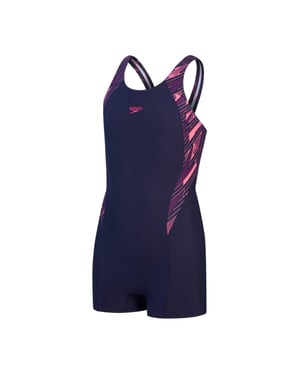Speedo Hyperboom Splice-dräkt för flickor (Sportig marinblå/Fandango-rosa)