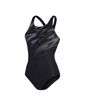 Speedo Hyper Boom Abstract eendelig zwempak voor dames (Zwart/Grijs)