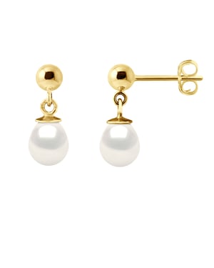 Bengelen oorbellen Gekweekte parels Zoetwater 6-7mm White Yellow Gold