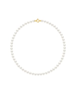 Rank ketting PRINCESS zoetwaterparels 6-7 mm Rond Wit Geel gouden gesp Luxury