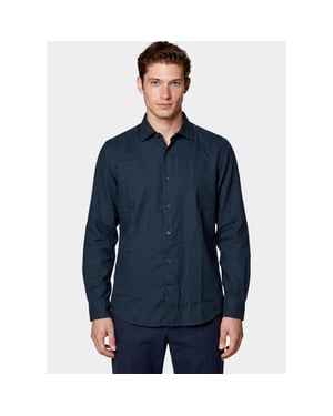 Bos Bright Blue Casual hemd lange mouw linnen shirt 5405.426/208