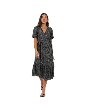 Brave Soul Dames/Dames Puff Sleeve Wrap Dress (Zwart, Wit)
