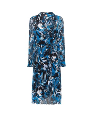 Boss Daplisa geplooide midi-shirtjurk voor dames (Blauw/Zwart)