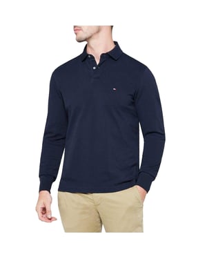 Tommy Hilfiger Herenpolo met lange mouwen en logo (Licht Blauw)