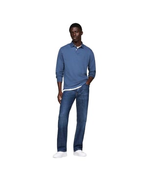 Tommy Hilfiger Herenpolo met lange mouwen en logo (Egeïsche Zee)