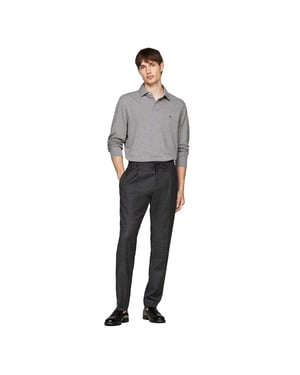 Tommy Hilfiger Herenpolo met lange mouwen en logo (Medium Grijs)