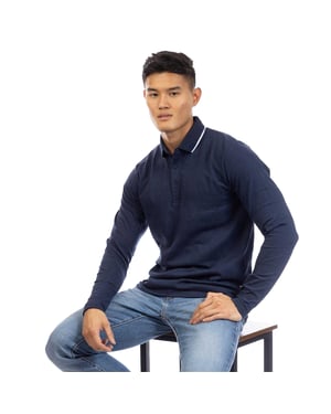 Peter Werth Herenpoloshirt met lange mouwen (Donkere marine)